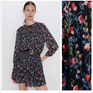 Zara Pleated Shift Dress Floral Print Large